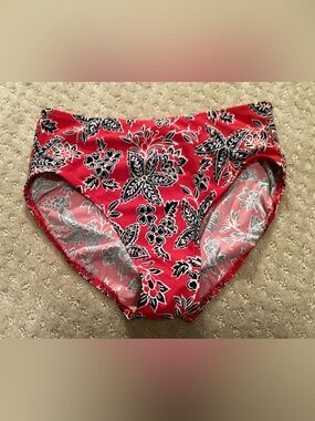 L.L. Bean Red and Gray Floral Swim Bottoms